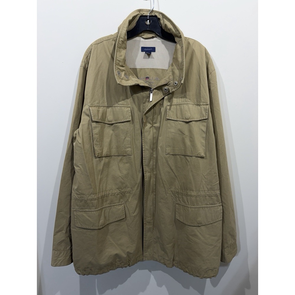 GANT The Stroller Jacket Men XL Hidden Hood Adjustable Waist Beige Multipocketed